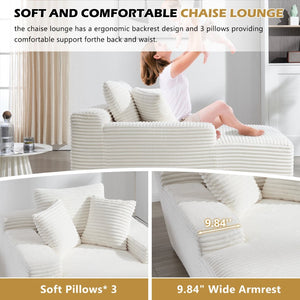English Elm 67" Oversized Corduroy Chaise Lounge Sofa with Wide Armrests and Convertible Sleeper Design W1803P354563