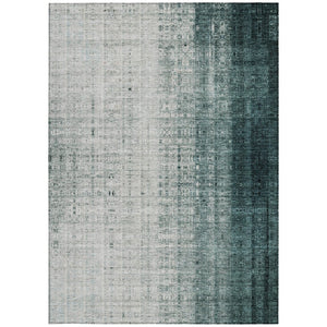 HomeRoots 5' Teal Blue and Ivory Striped Indoor-Outdoor Area Rug - Durable, Washable, Coastal Style for Any Space 639900