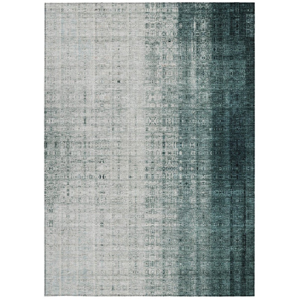 HomeRoots 5' Teal Blue and Ivory Striped Indoor-Outdoor Area Rug - Durable, Washable, Coastal Style for Any Space 639900