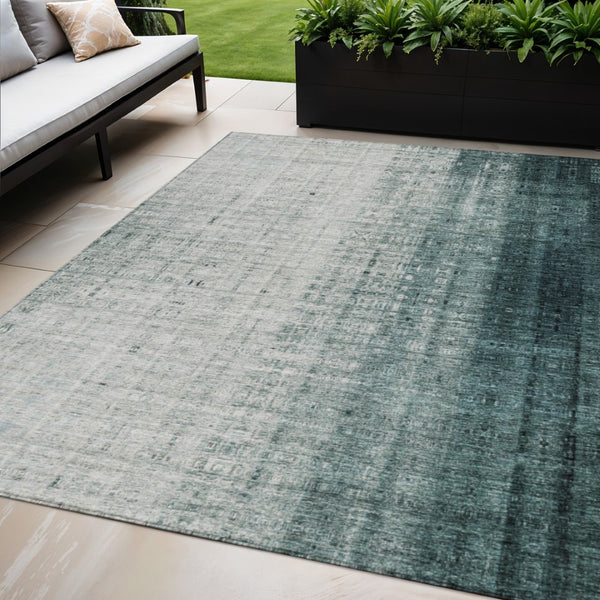 HomeRoots 5' Teal Blue and Ivory Striped Indoor-Outdoor Area Rug - Durable, Washable, Coastal Style for Any Space 639900