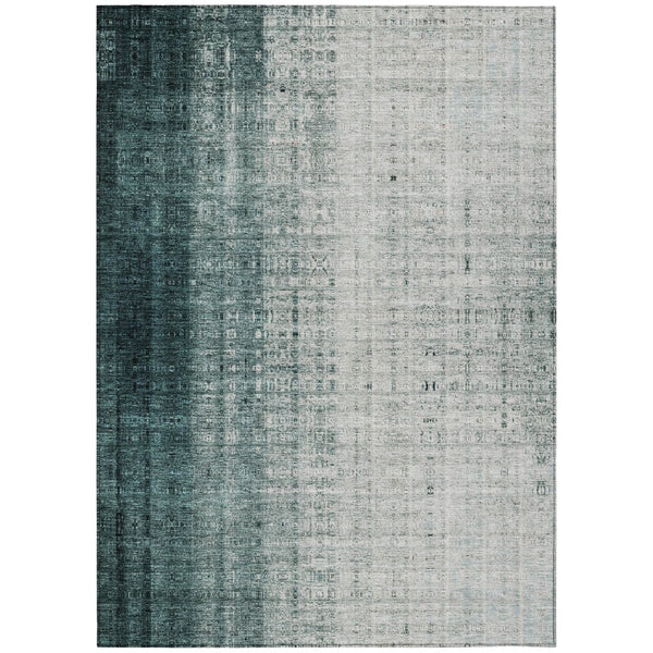 HomeRoots 5' Teal Blue and Ivory Striped Indoor-Outdoor Area Rug - Durable, Washable, Coastal Style for Any Space 639900