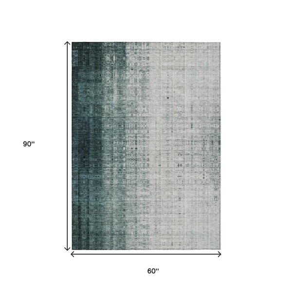 HomeRoots 5' Teal Blue and Ivory Striped Indoor-Outdoor Area Rug - Durable, Washable, Coastal Style for Any Space 639900
