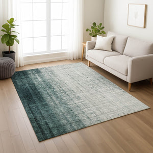 HomeRoots 5' Teal Blue and Ivory Striped Indoor-Outdoor Area Rug - Durable, Washable, Coastal Style for Any Space 639900