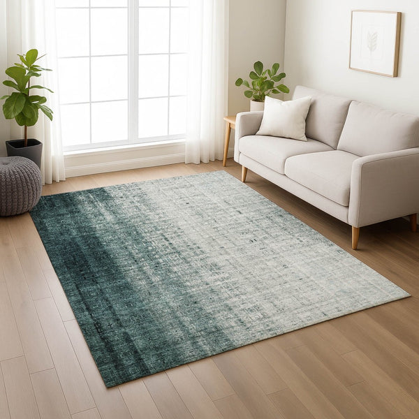 HomeRoots 5' Teal Blue and Ivory Striped Indoor-Outdoor Area Rug - Durable, Washable, Coastal Style for Any Space 639900