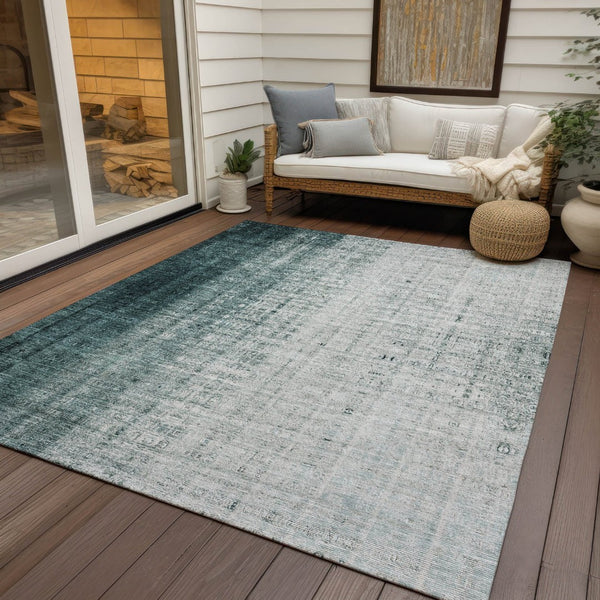 HomeRoots 5' Teal Blue and Ivory Striped Indoor-Outdoor Area Rug - Durable, Washable, Coastal Style for Any Space 639900