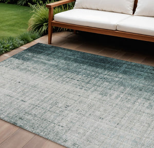 HomeRoots 9' X 12' Teal Blue Striped Washable Area Rug - Durable, Stylish, Indoor/Outdoor Design for Busy Homes 639903