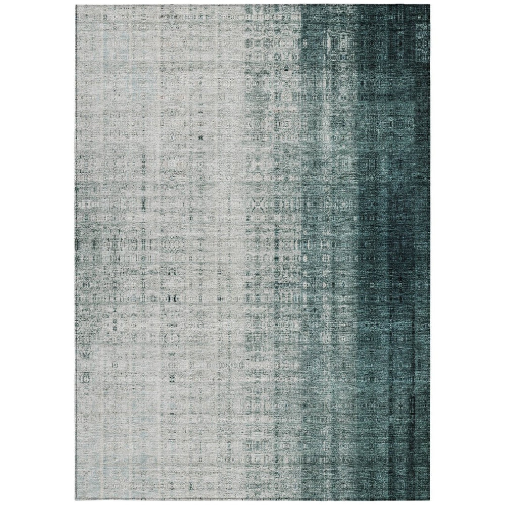 HomeRoots 10' X 14' Teal Blue & Ivory Striped Washable Area Rug - Durable Indoor/Outdoor Coastal Charm! 639904