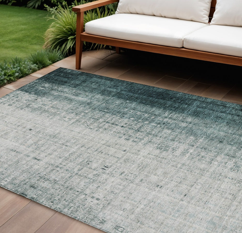HomeRoots 10' X 14' Teal Blue & Ivory Striped Washable Area Rug - Durable Indoor/Outdoor Coastal Charm! 639904