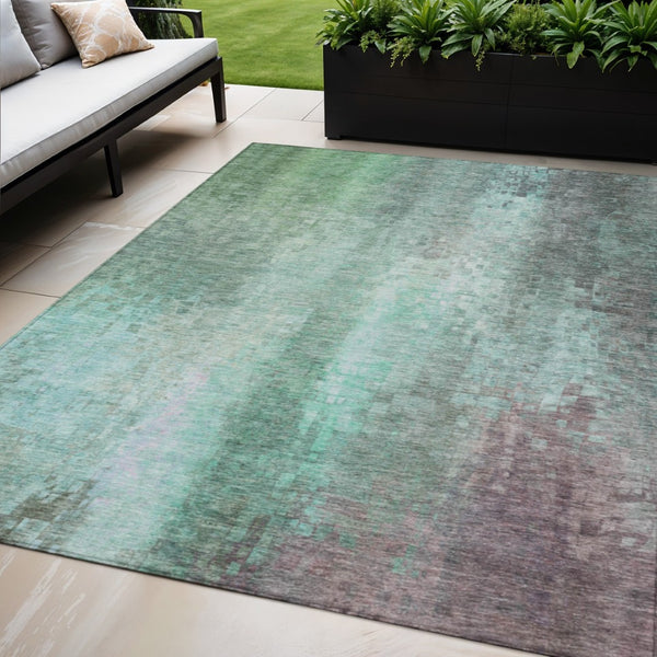 HomeRoots 5' Aqua & Teal Abstract Area Rug - Stylish, Washable, Indoor/Outdoor, Durable & Easy Care Design 639906