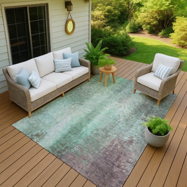 HomeRoots 5' Aqua & Teal Abstract Area Rug - Stylish, Washable, Indoor/Outdoor, Durable & Easy Care Design 639906