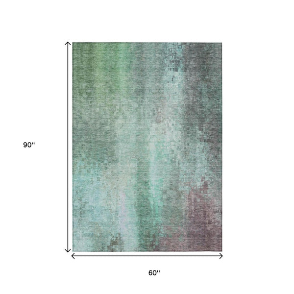 HomeRoots 5' Aqua & Teal Abstract Area Rug - Stylish, Washable, Indoor/Outdoor, Durable & Easy Care Design 639906