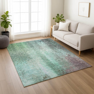 HomeRoots 5' Aqua & Teal Abstract Area Rug - Stylish, Washable, Indoor/Outdoor, Durable & Easy Care Design 639906
