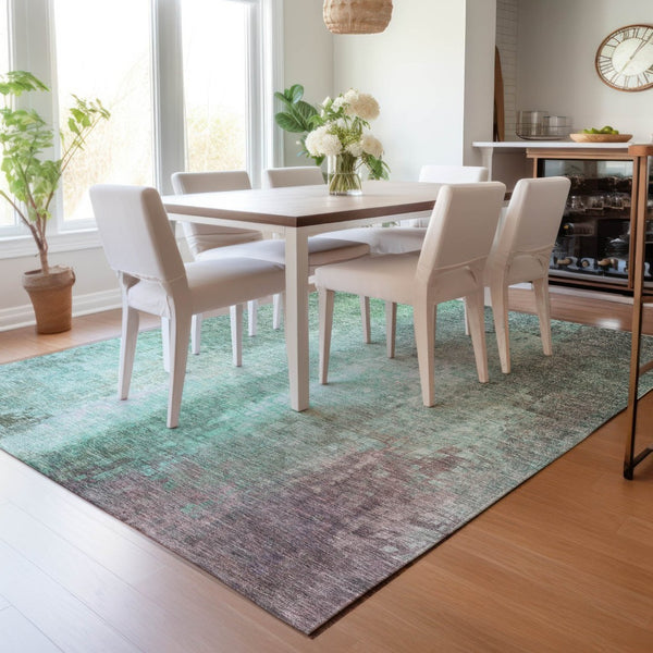 HomeRoots 5' Aqua & Teal Abstract Area Rug - Stylish, Washable, Indoor/Outdoor, Durable & Easy Care Design 639906