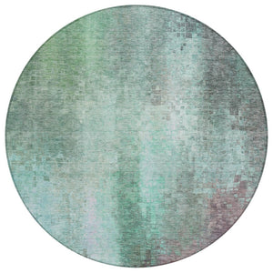 HomeRoots 8' Aqua and Teal Round Abstract Rug - Washable, Durable Design for Indoor & Outdoor Spaces, Pet-Friendly 639907