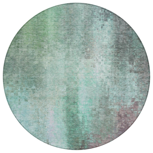 HomeRoots 8' Aqua and Teal Round Abstract Rug - Washable, Durable Design for Indoor & Outdoor Spaces, Pet-Friendly 639907