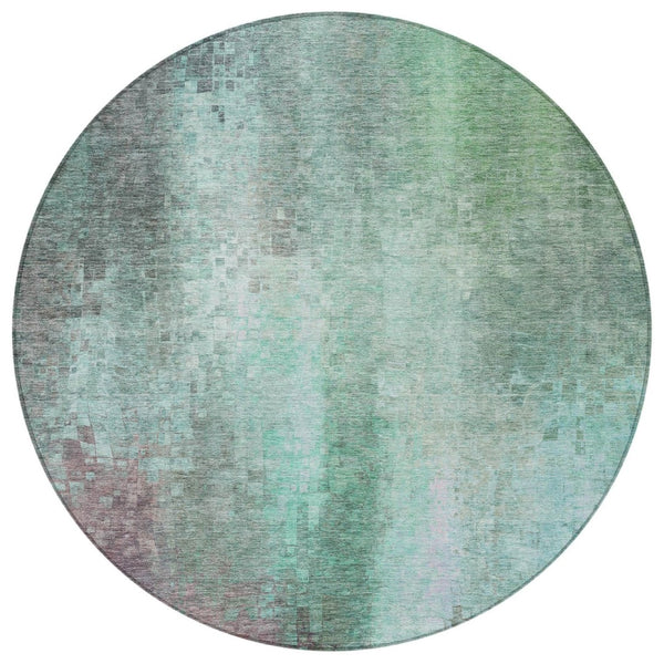 HomeRoots 8' Aqua and Teal Round Abstract Rug - Washable, Durable Design for Indoor & Outdoor Spaces, Pet-Friendly 639907