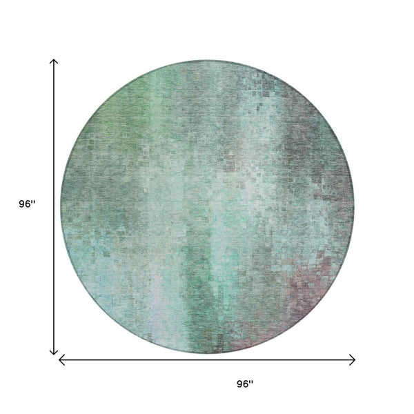 HomeRoots 8' Aqua and Teal Round Abstract Rug - Washable, Durable Design for Indoor & Outdoor Spaces, Pet-Friendly 639907