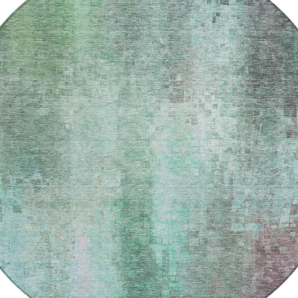 HomeRoots 8' Aqua and Teal Round Abstract Rug - Washable, Durable Design for Indoor & Outdoor Spaces, Pet-Friendly 639907