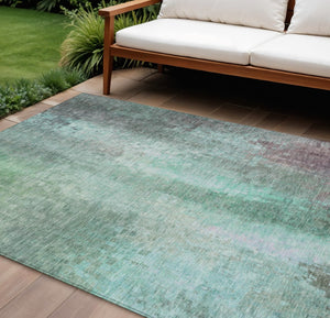 HomeRoots 9' Aqua and Teal Abstract Washable Area Rug – Perfect for Indoor and Outdoor Spaces, Durable Comfort! 639909