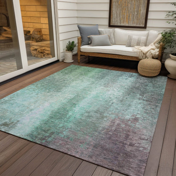 HomeRoots 9' Aqua and Teal Abstract Washable Area Rug – Perfect for Indoor and Outdoor Spaces, Durable Comfort! 639909
