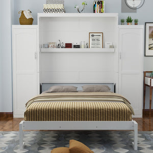 English Elm Full Size Murphy Bed with Dual Wardrobes Pine Mdf Frame for Guest or Bedroom N733S339778K