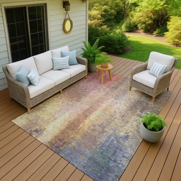 HomeRoots 5' X 8' Blush and Gold Abstract Rug - Durable, Washable Area Rug for Indoor/Outdoor Elegance 639912