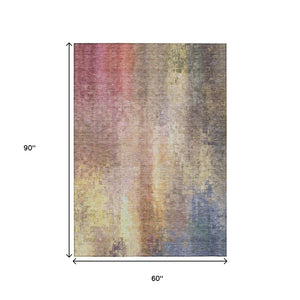 HomeRoots 5' X 8' Blush and Gold Abstract Rug - Durable, Washable Area Rug for Indoor/Outdoor Elegance 639912
