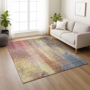 HomeRoots 5' X 8' Blush and Gold Abstract Rug - Durable, Washable Area Rug for Indoor/Outdoor Elegance 639912