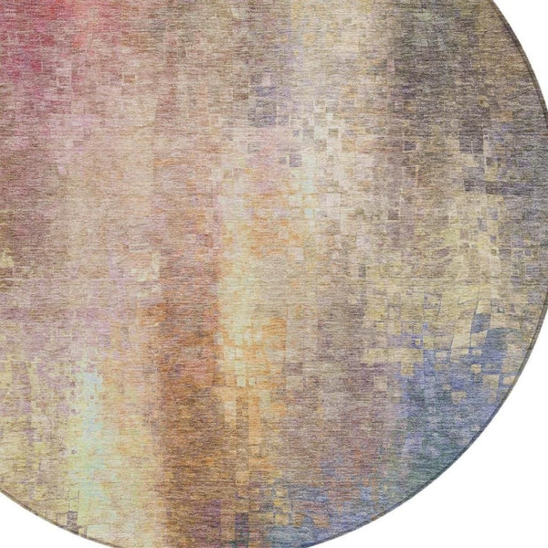HomeRoots 8' Blush and Gold Round Abstract Rug - Washable, Stylish Design for Indoor & Outdoor Use, Durable & Chic 639913