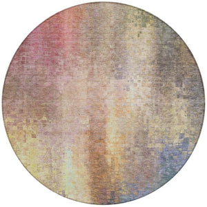 HomeRoots 8' Blush and Gold Round Abstract Rug - Washable, Stylish Design for Indoor & Outdoor Use, Durable & Chic 639913
