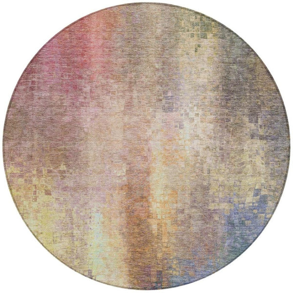 HomeRoots 8' Blush and Gold Round Abstract Rug - Washable, Stylish Design for Indoor & Outdoor Use, Durable & Chic 639913