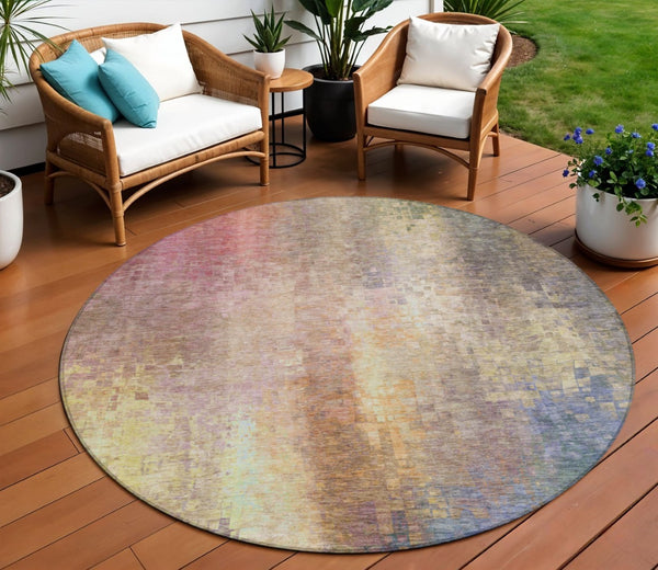 HomeRoots 8' Blush and Gold Round Abstract Rug - Washable, Stylish Design for Indoor & Outdoor Use, Durable & Chic 639913