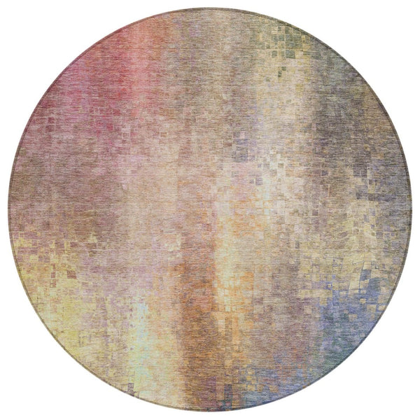 HomeRoots 8' Blush and Gold Round Abstract Rug - Washable, Stylish Design for Indoor & Outdoor Use, Durable & Chic 639913