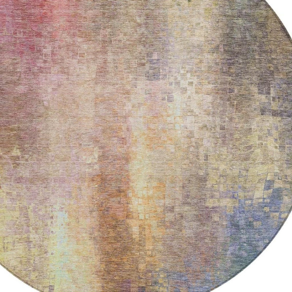 HomeRoots 8' Blush and Gold Round Abstract Rug - Washable, Stylish Design for Indoor & Outdoor Use, Durable & Chic 639913