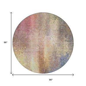 HomeRoots 8' Blush and Gold Round Abstract Rug - Washable, Stylish Design for Indoor & Outdoor Use, Durable & Chic 639913