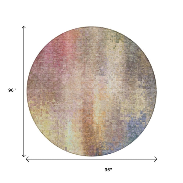 HomeRoots 8' Blush and Gold Round Abstract Rug - Washable, Stylish Design for Indoor & Outdoor Use, Durable & Chic 639913
