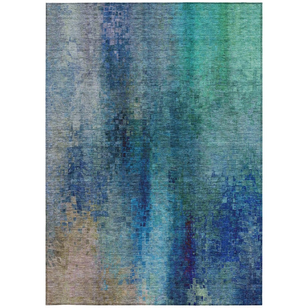 HomeRoots 5' Blue and Tan Abstract Indoor-Outdoor Area Rug - Washable, Durable, Stylish for Any Space! 639918