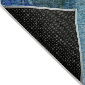HomeRoots 8' Blue and Tan Round Abstract Area Rug – Stylish, Washable, Durable for Indoor & Outdoor Spaces 639919