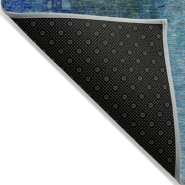 HomeRoots 8' Blue and Tan Round Abstract Area Rug – Stylish, Washable, Durable for Indoor & Outdoor Spaces 639919