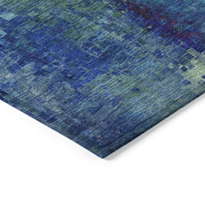 HomeRoots 8' Blue and Tan Round Abstract Area Rug – Stylish, Washable, Durable for Indoor & Outdoor Spaces 639919