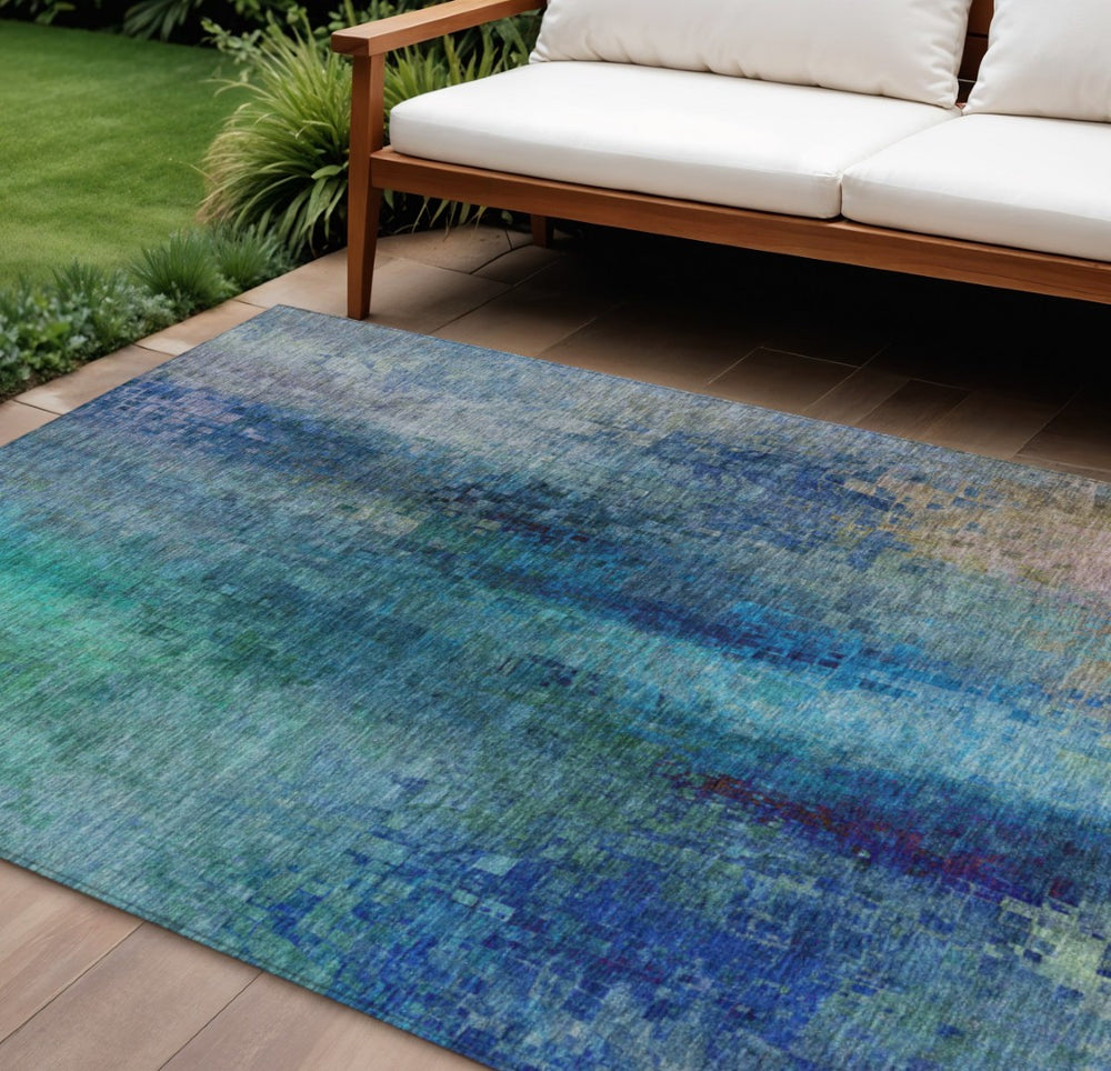 HomeRoots 8' X 10' Abstract Blue and Tan Washable Area Rug – Durable, Stain-Resistant, Perfect for Indoor/Outdoor Use! 639920