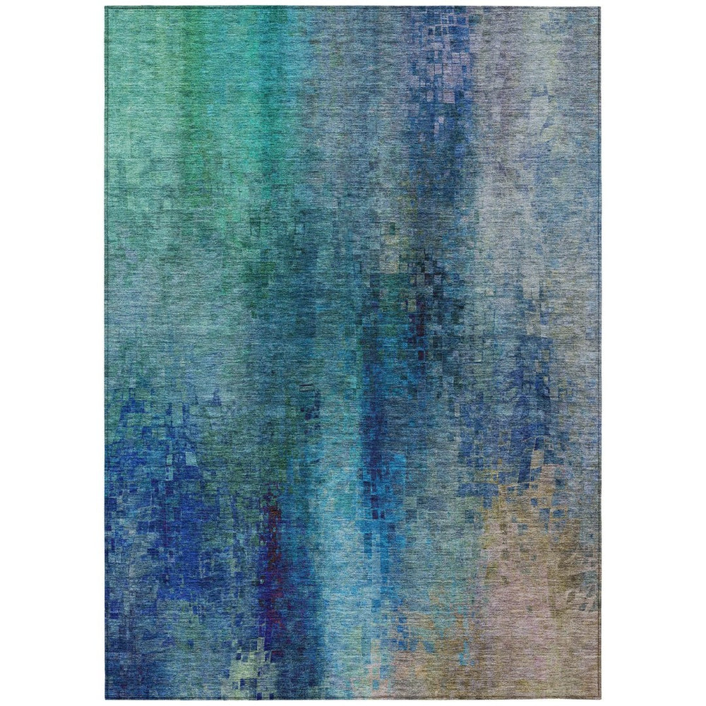HomeRoots 8' X 10' Abstract Blue and Tan Washable Area Rug – Durable, Stain-Resistant, Perfect for Indoor/Outdoor Use! 639920