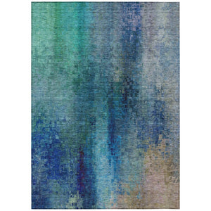 HomeRoots 8' X 10' Abstract Blue and Tan Washable Area Rug – Durable, Stain-Resistant, Perfect for Indoor/Outdoor Use! 639920
