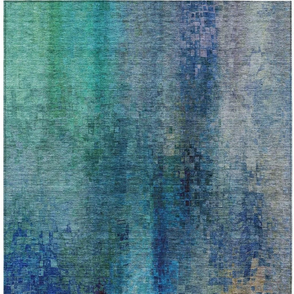 HomeRoots 8' X 10' Abstract Blue and Tan Washable Area Rug – Durable, Stain-Resistant, Perfect for Indoor/Outdoor Use! 639920