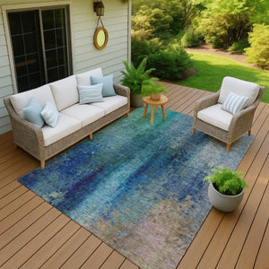 HomeRoots 9' X 12' Blue and Tan Abstract Area Rug - Durable, Washable, Stylish Design for Indoor & Outdoor Use 639921