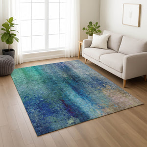 HomeRoots 9' X 12' Blue and Tan Abstract Area Rug - Durable, Washable, Stylish Design for Indoor & Outdoor Use 639921