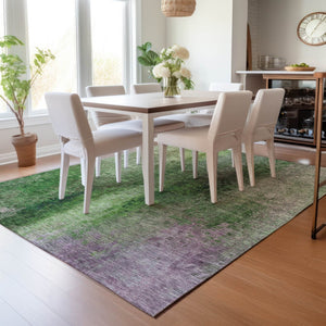 HomeRoots 5' Colorful Abstract Washable Area Rug - Durable Green & Purple Design for Indoor/Outdoor Use 639924