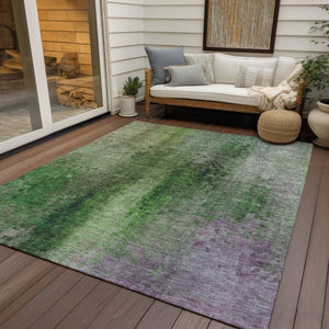 HomeRoots 5' Colorful Abstract Washable Area Rug - Durable Green & Purple Design for Indoor/Outdoor Use 639924
