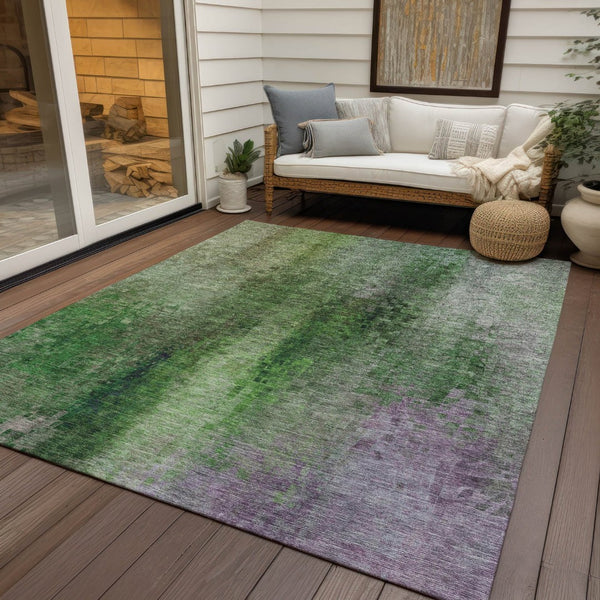 HomeRoots 5' Colorful Abstract Washable Area Rug - Durable Green & Purple Design for Indoor/Outdoor Use 639924