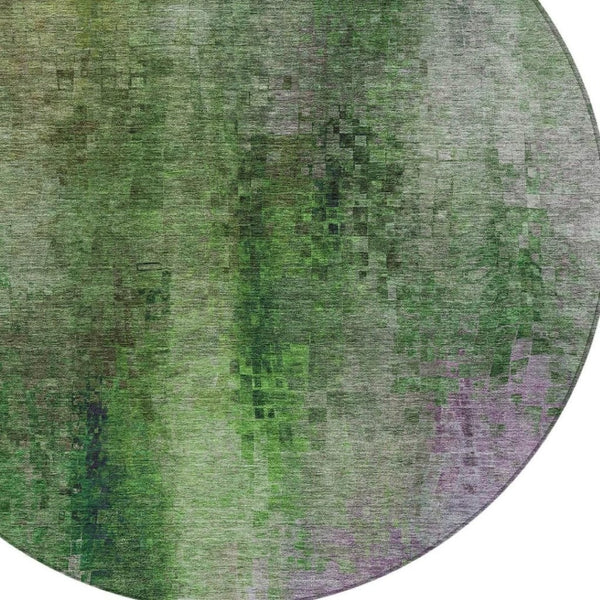 HomeRoots 8' Vibrant Green and Purple Round Abstract Rug - Washable, Durable, Stylish for Indoor & Outdoor Use 639925